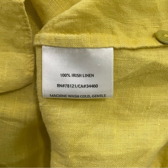 Eileen Fisher 100% Linen Button Down Butter Yellow Short Sleeve Top Medium - Picture 3 of 6